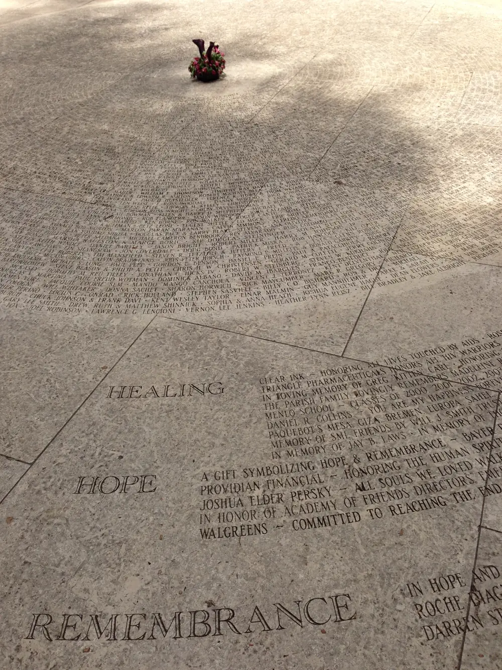 Names inscribed at the National AIDS Memorial Grove, San Francisco