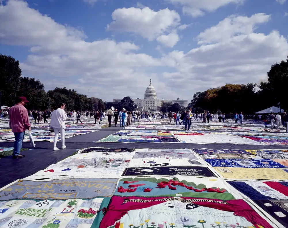 The AIDS Memorial Quilt displayed on the National Mall