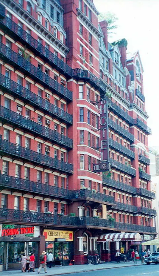 Exterior facade of the Hotel Chelsea (Chelsea Hotel), 222 West 23rd Street, Manhattan, where Rene Ricard lived for decades