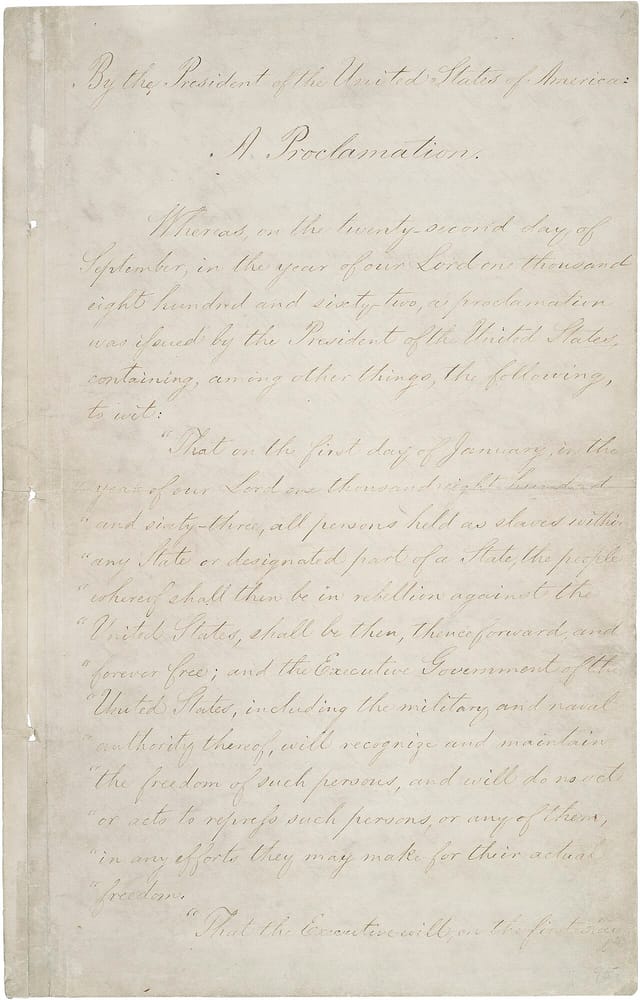 Page one of the Emancipation Proclamation, January 1, 1863