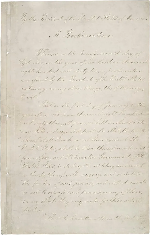 Page one of the Emancipation Proclamation, January 1, 1863
