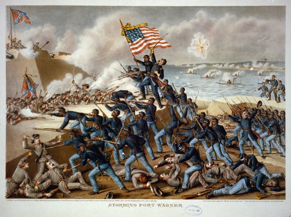Chromolithograph depicting the 54th Massachusetts storming Fort Wagner