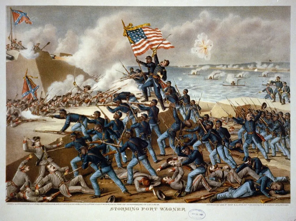 Chromolithograph depicting the 54th Massachusetts storming Fort Wagner
