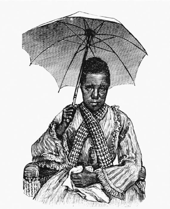 An 1876 newspaper engraving of Frances Thompson, a hostile press depiction