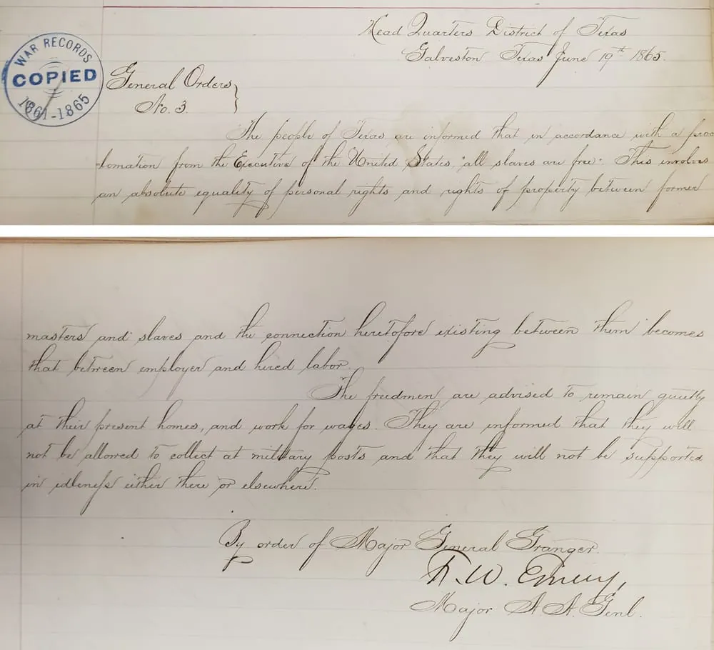 General Order No. 3, the June 1865 order that announced emancipation in Texas