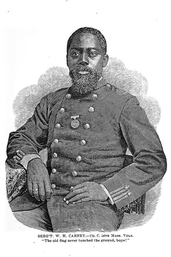 Engraved portrait of Sergeant William Harvey Carney in uniform