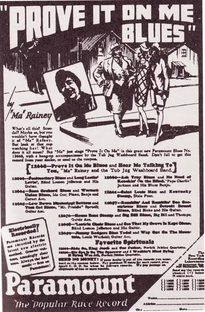 Ma Rainey, Prove It On Me Blues 1928 advertisement (Chapter II)