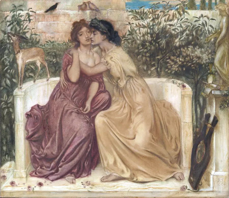 Simeon Solomon, Sappho and Erinna in a Garden at Mytilene (1864)